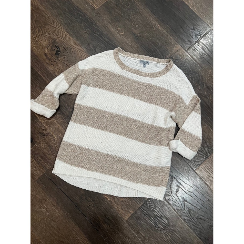 Olivia Sky Striped Knit Sweater Womens‎ XL White Tan Casual Pullover